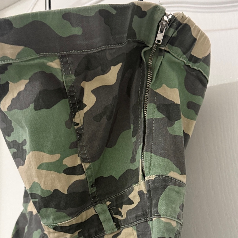 Strapless Camo Pleated Skirt Dress - Green Camo - Picture 2 of 4